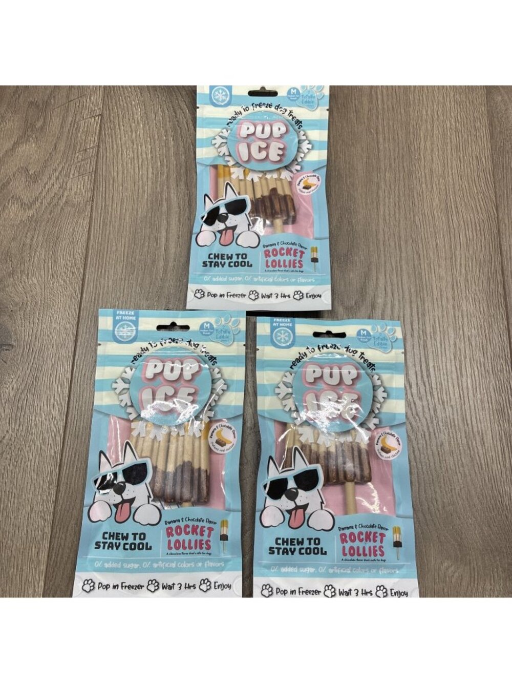 Pup Ice Banana & Chocolate Cooling Dog Treats 3.3oz Freeze At Home Chew Lot of 3